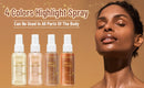 Óleo iluminador corporal líquido com brilho maquiagem 4 Cores Spray de Glitter Óleo Loção brilho cosméticos Spray de Glitter Corporal Óleo Loção