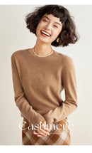 Pulôver feminino outono/inverno 100% puro suéter de caxemira casual suéter de malha gola redonda solto Tops básico versátil Blusa