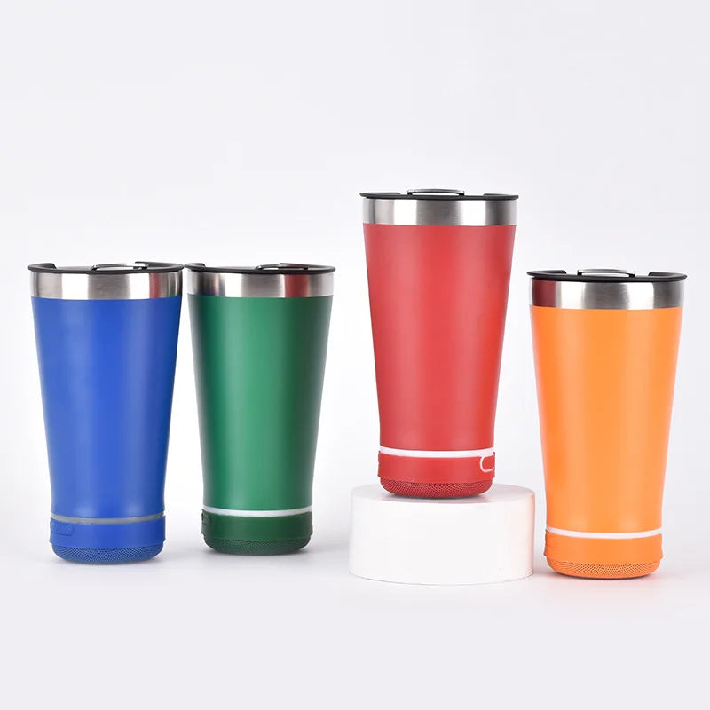 Copo Térmico de Aço Bluetooth Criativo 16oz 450ml com Dupla Camada, Refrigerador de Gelo para Carro, Coffee e Cerveja, Garrafa Térmica