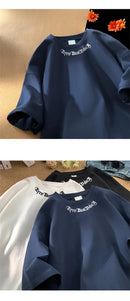 Camisetas grandes masculinas, camiseta branca de algodão 5XL para homens, casual, verão, moda, estampa de letras, gola, camisetas, roupas masculinas