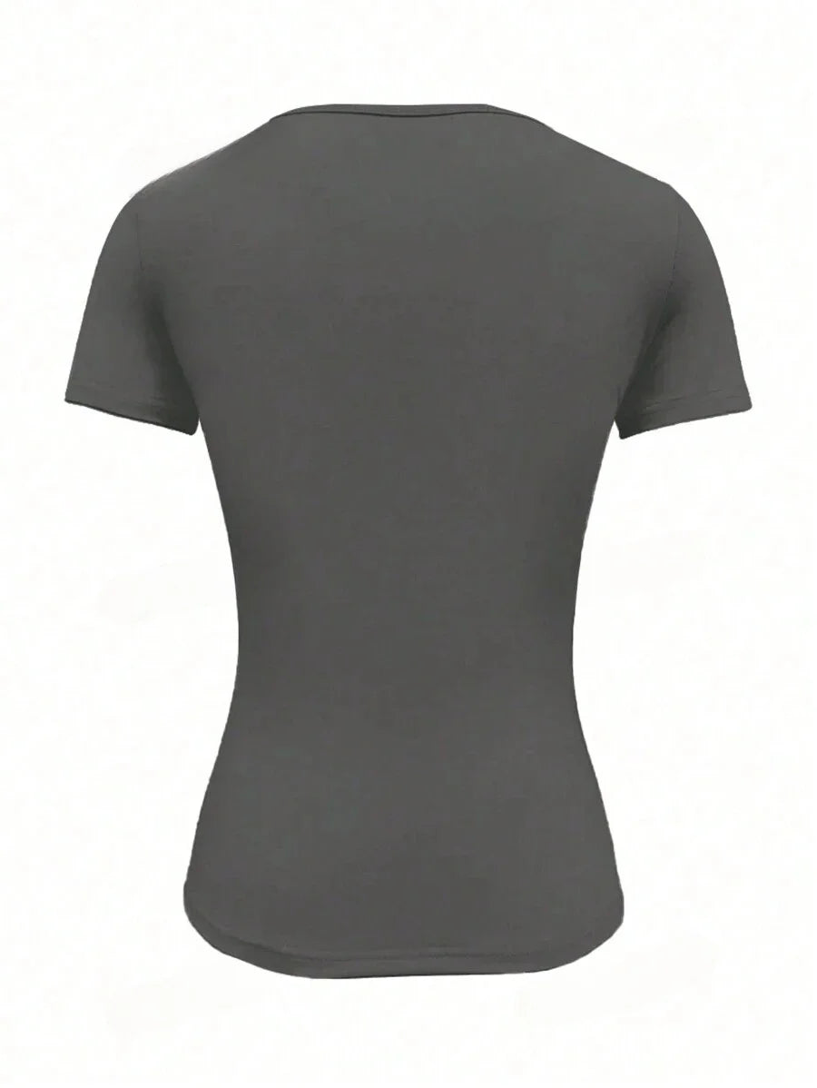 Camisetas Femininas Básicas Decote Redondo Manga Curta Tops Curtos Tops Fofos de Verão Camisetas Slim Fit Y2k Roupas 2024
