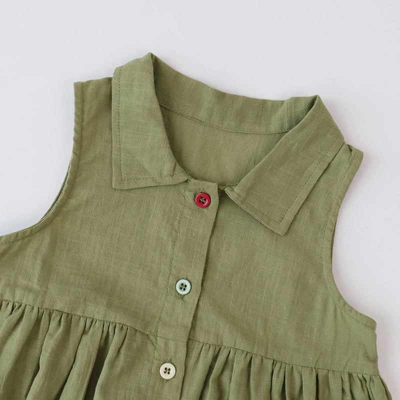 Urso Líder Novo Sólido Bebê Menina Vestido de Algodão Botão Crianças Vestidos de Verão Princesa Vestido de Festa Da Criança Meninas Vestido de Verão Roupas Infantis