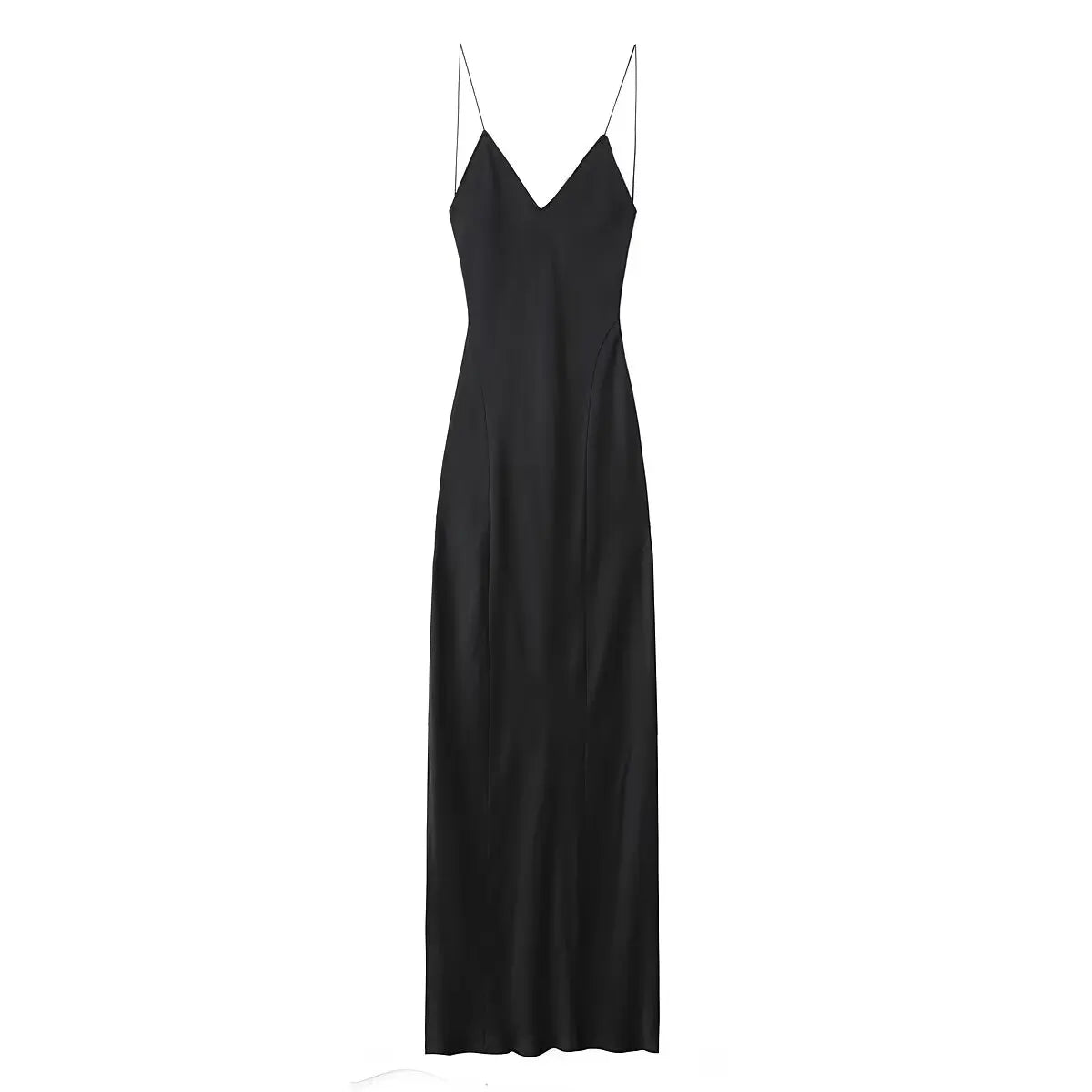 TRAFZA 2024 Mulheres Vestido de Verão Cetim Sem Mangas Sem Encosto Decote Em V Feminino Vestidos Longos Chic Sexy Party Vintage Mulher Vestido de Noite