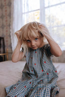 2024 Verão Floess Roupas Infantis Bebê Meninas Vestido de Algodão Xadrez Morango Manga Curta Camisetas Shorts Ternos Roupas Infantis