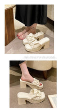 Verão de salto alto casual feminino boca de peixe sapatos sapatos femininos à venda 2024 moda nova dedo do pé quadrado anti-rugas chinelos femininos