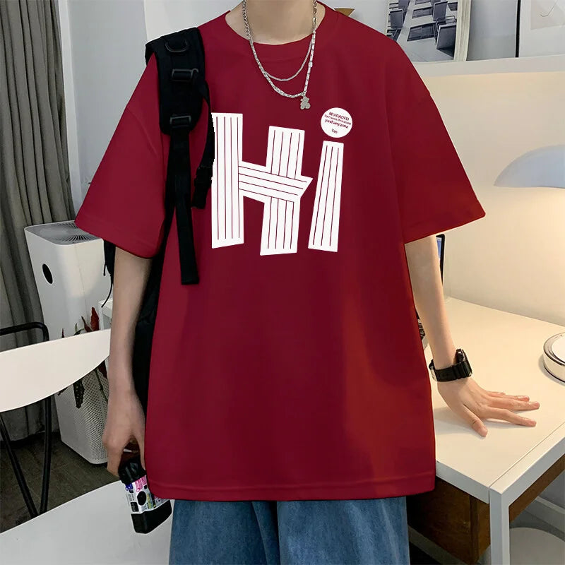 Camisetas masculinas Algodão 4XL Tamanho Grande Preto Masculino Verão Camiseta Oversized Letra Oi Impressão Casual Camisetas Roupas Masculinas