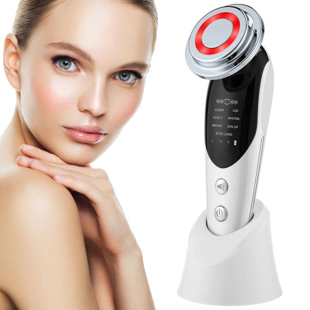 Massageador Facial RF EMS 7 em 1 Ferramentas de Cuidados