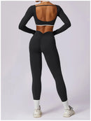 2 Peças Mulheres Treino Conjunto de Ioga Treino Sportswear Roupas de Ginástica Fitness Manga Comprida Crop Top Leggings de Cintura Alta Ternos Esportivos