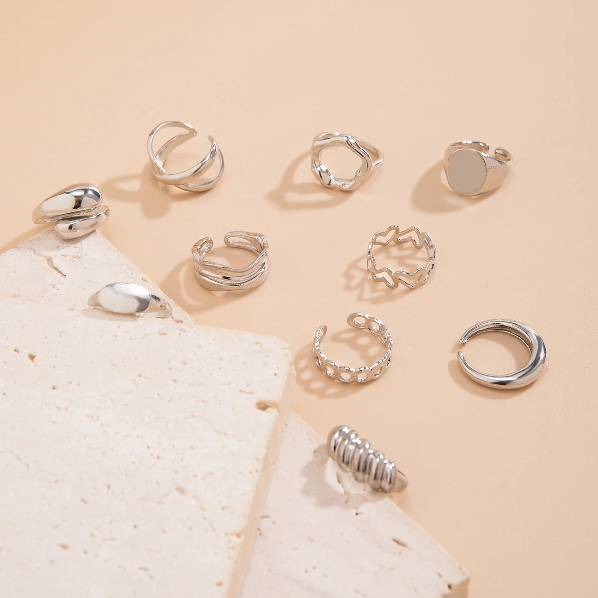 Lacteo Trendy Geometric Cuff Rings Set para Mulheres Metal Ajustável No Dedo Anel Senhoras Moda Declaração Jóias Festa Novo