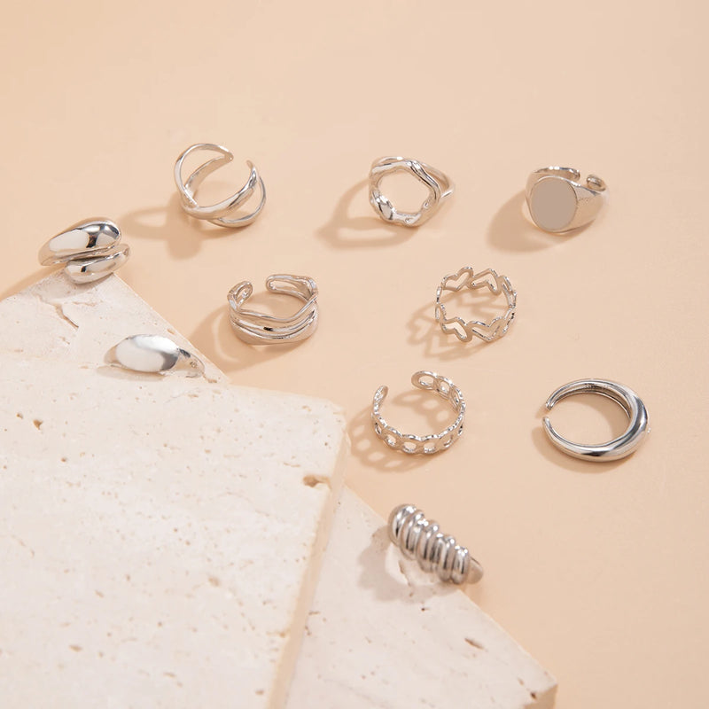 Lacteo Trendy Geometric Cuff Rings Set para Mulheres Metal Ajustável No Dedo Anel Senhoras Moda Declaração Jóias Festa Novo