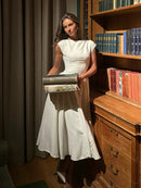 Elegante Branco Plissado A Linha Grande Hem Vestido de Festa Moda Feminina Slash Neck Slim Backless Vestidos 2025 Vestes Femininas Do Clube Verão