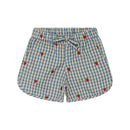 2024 Verão Floess Roupas Infantis Bebê Meninas Vestido de Algodão Xadrez Morango Manga Curta Camisetas Shorts Ternos Roupas Infantis