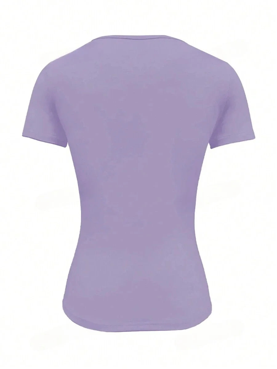 Camisetas Femininas Básicas Decote Redondo Manga Curta Tops Curtos Tops Fofos de Verão Camisetas Slim Fit Y2k Roupas 2024