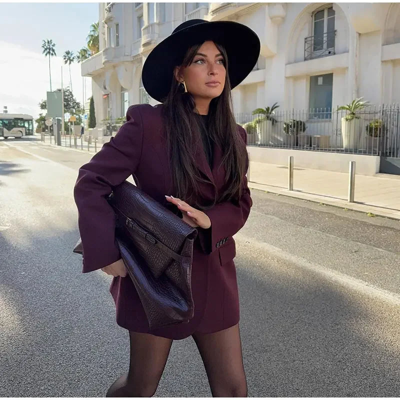 Bornladies Outono Inverno Cintura Fina Chic Blazer Casacos Senhoras Escritório Senhoras Trespassado Moda Ternos Jaqueta Roupas Femininas