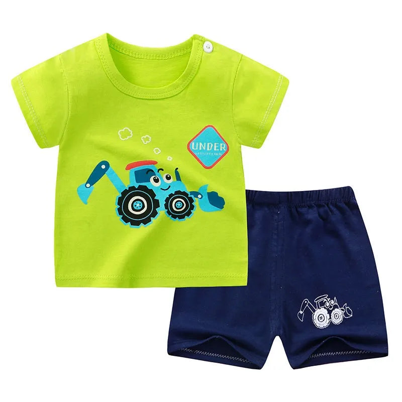 Conjuntos de roupas infantis Meninos Cartoon Print Tshirt Simples Moda Tees Shorts Novos Tops Bonitos Fatos de Treino Crianças Manga Curta Tops Shorts